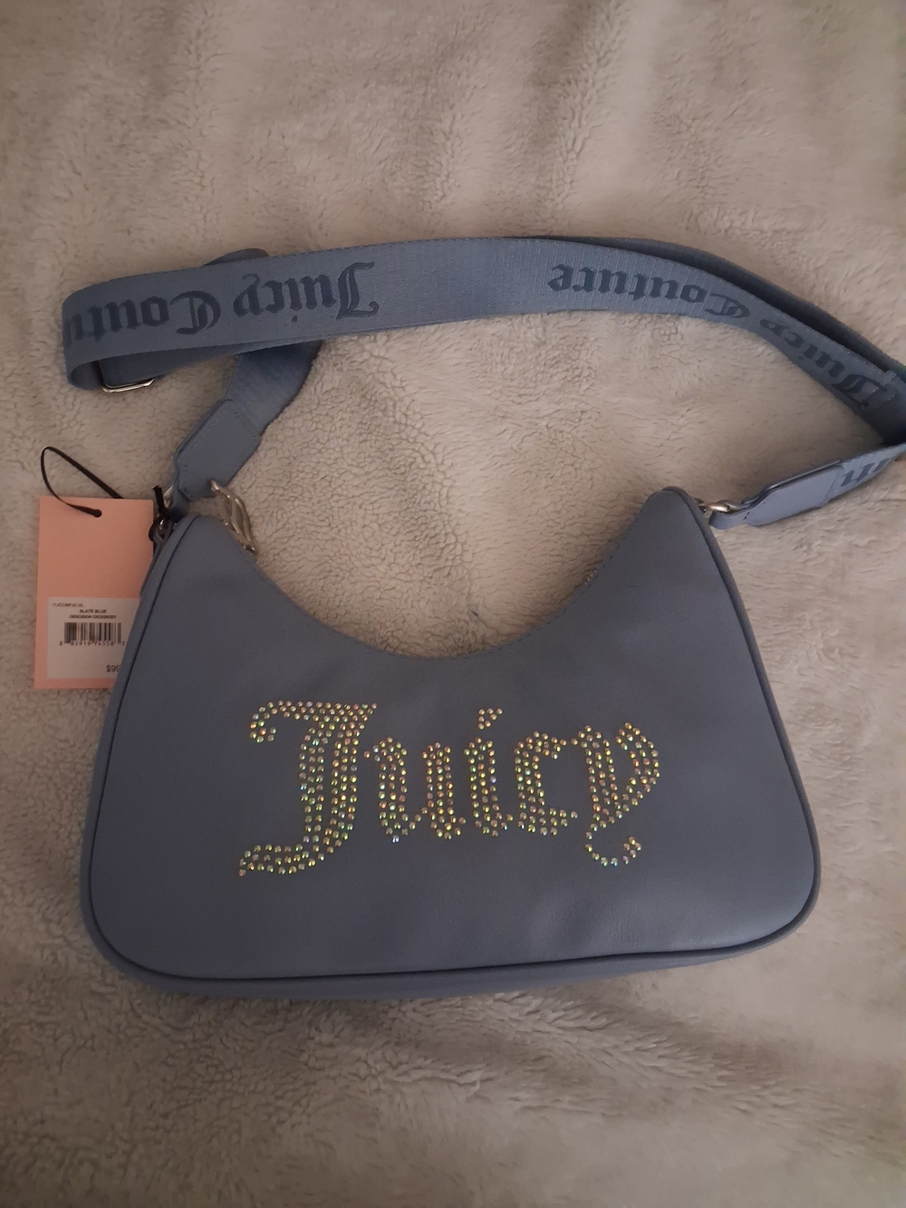 Juicy Couture Periwinkle Logo Rhinestone Shoulder Bag